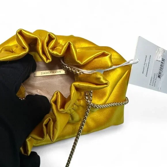 Zimmermann Women's Gathered Satin Pouch - Sunflower Yellow/Gold NWT